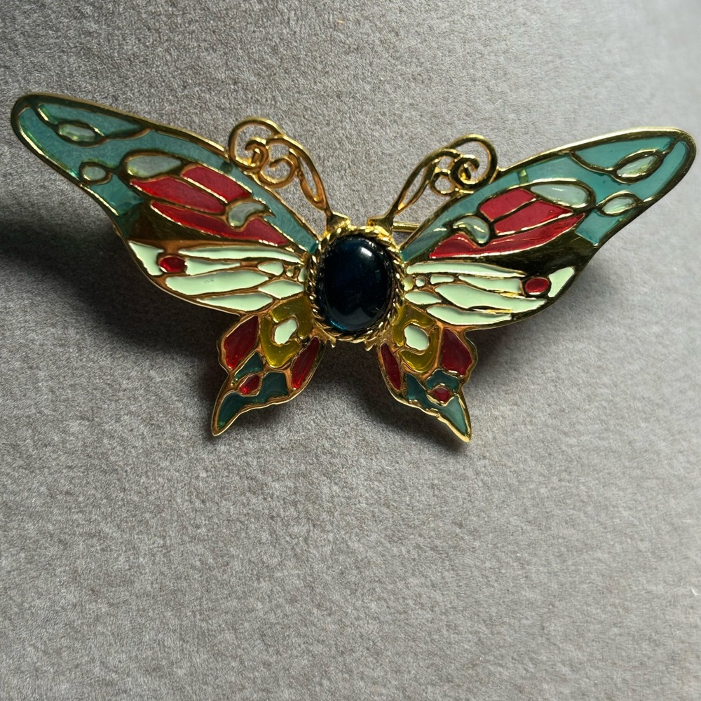 Metropolitan Museum of Art Plique A Jour Butterfly Blue Cabachon Brooch